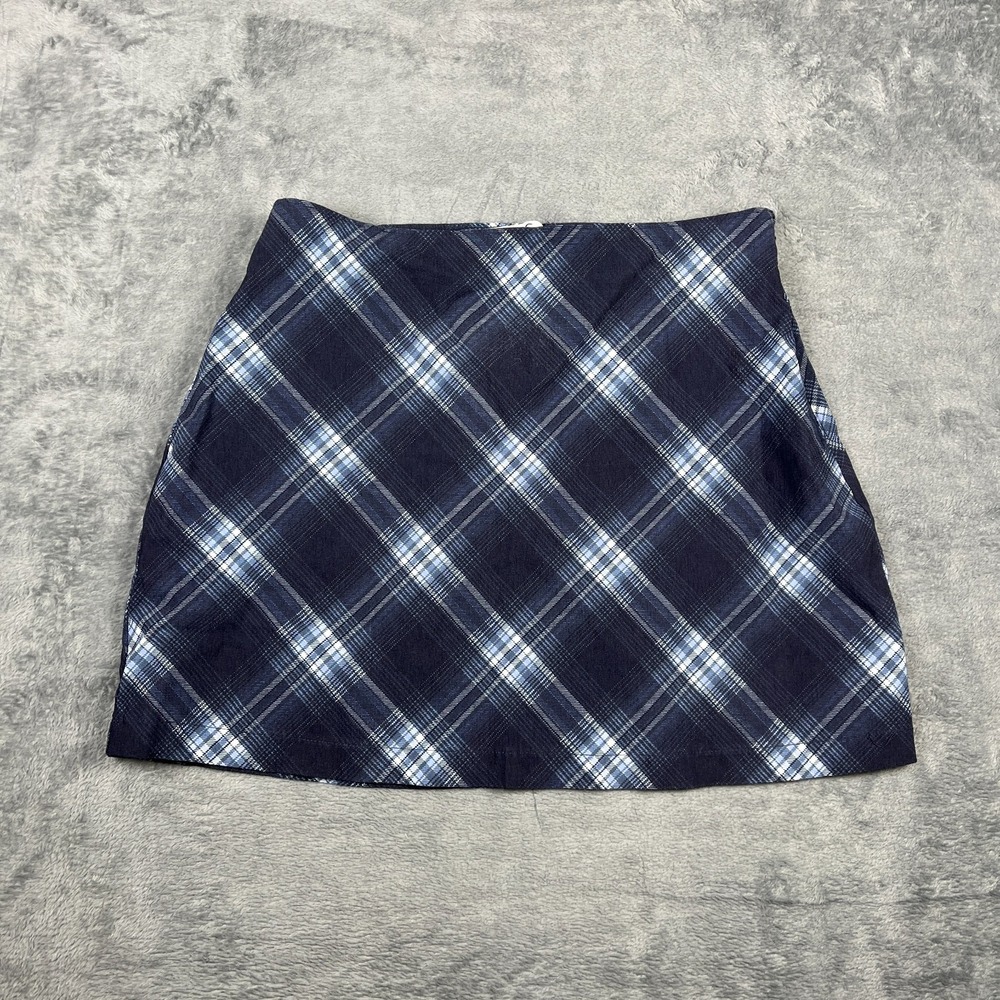 Hollister Ultra High Rise Mini Skirt Womens Medium Blue Diagonal Check Side Zip